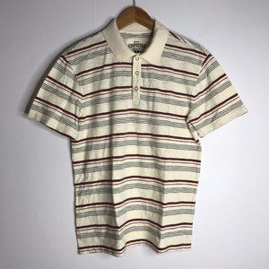 Aeropostale Men's Medium Ivory Red Striped Short Sleeve Polo Shirt